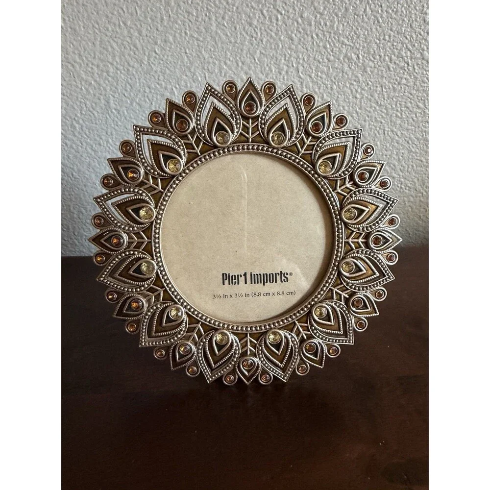 Pier 1 Imports Peacock Mandala-inspired Round Frame Picture Photo Frame 3.5 In